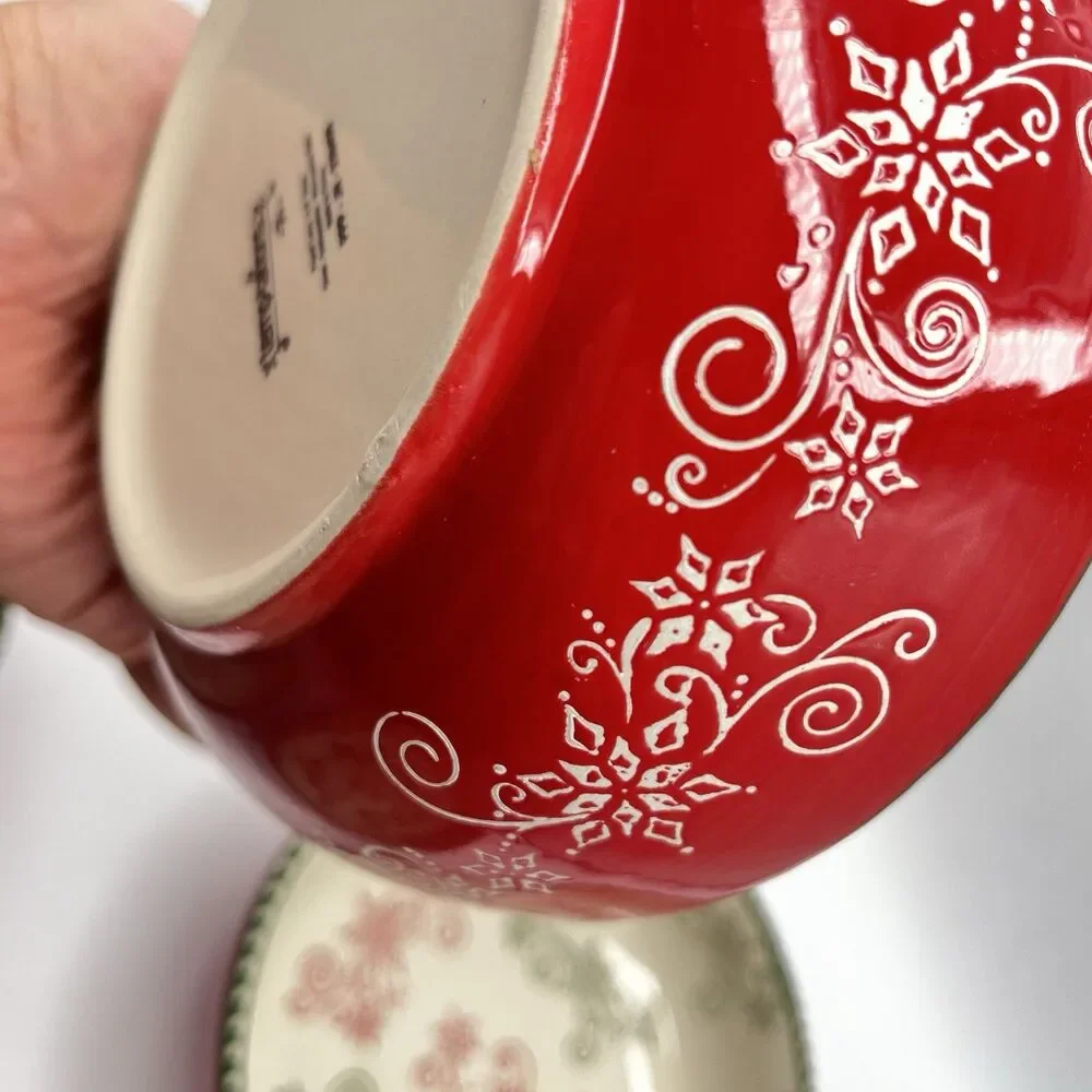 Temp-Tations 8 “ Red Poinsetta Bowls With Ruffled Edge - Set Of 4